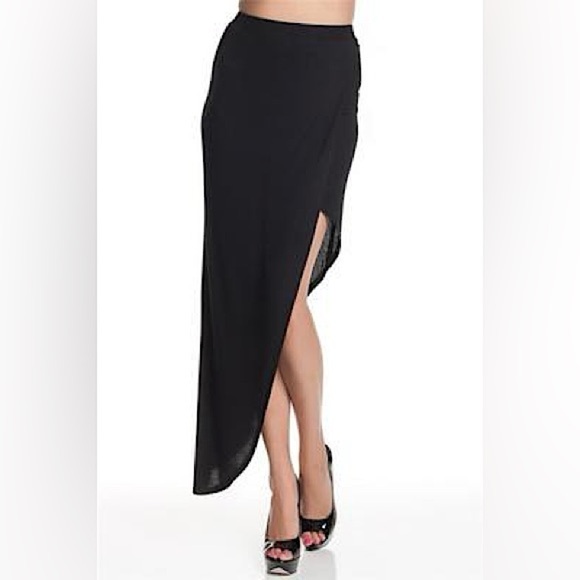 BCBGMaxazria Mercer Jersey Ribbed Asymmetrical Wrap Skirt Black XXS - Picture 1 of 9